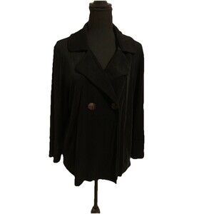 Chicos Travelers Size 2 Jacket Womens Large Black 2 Button Slinky Collared USA